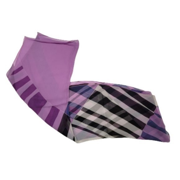 Purple Silk Chiffon Rectangular Scarf with stripes print - NEW - Picture 4 of 4